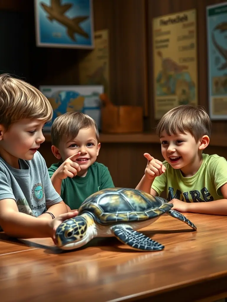 A group of children learning about fish species and aquatic habitats during an educational workshop organized by the association.